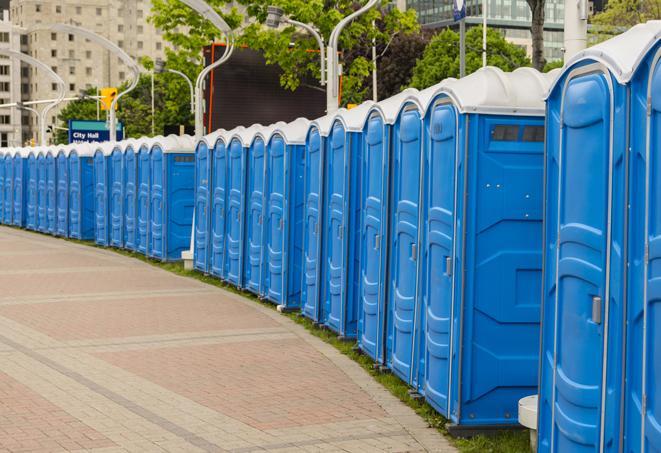 Seasonal porta potty units set up at a Marshall, Texas venue
